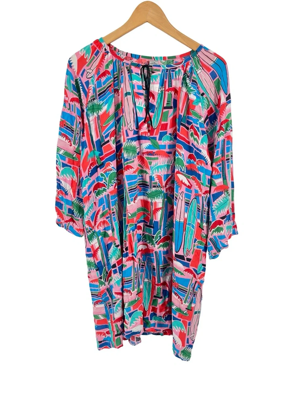 Rosa Faia Papanui Tropical Surfboard Print Viscose Cover Up Tunic Dress L XL - Picture 3 of 9